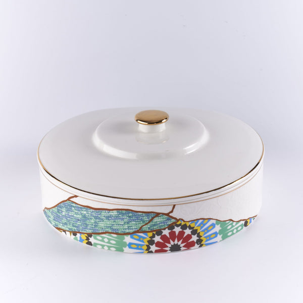 White - Large Porcelain Date Bowl with Cover from Dune.