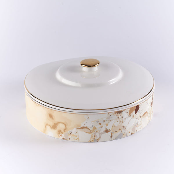 White - Medium Porcelain Date Bowl with Cover from Dune.