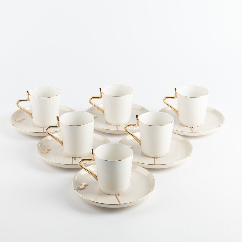 Otantik Porcelain Tea Set 12 Pcs From Liqaa Beige + Gold MS Department Store Oman