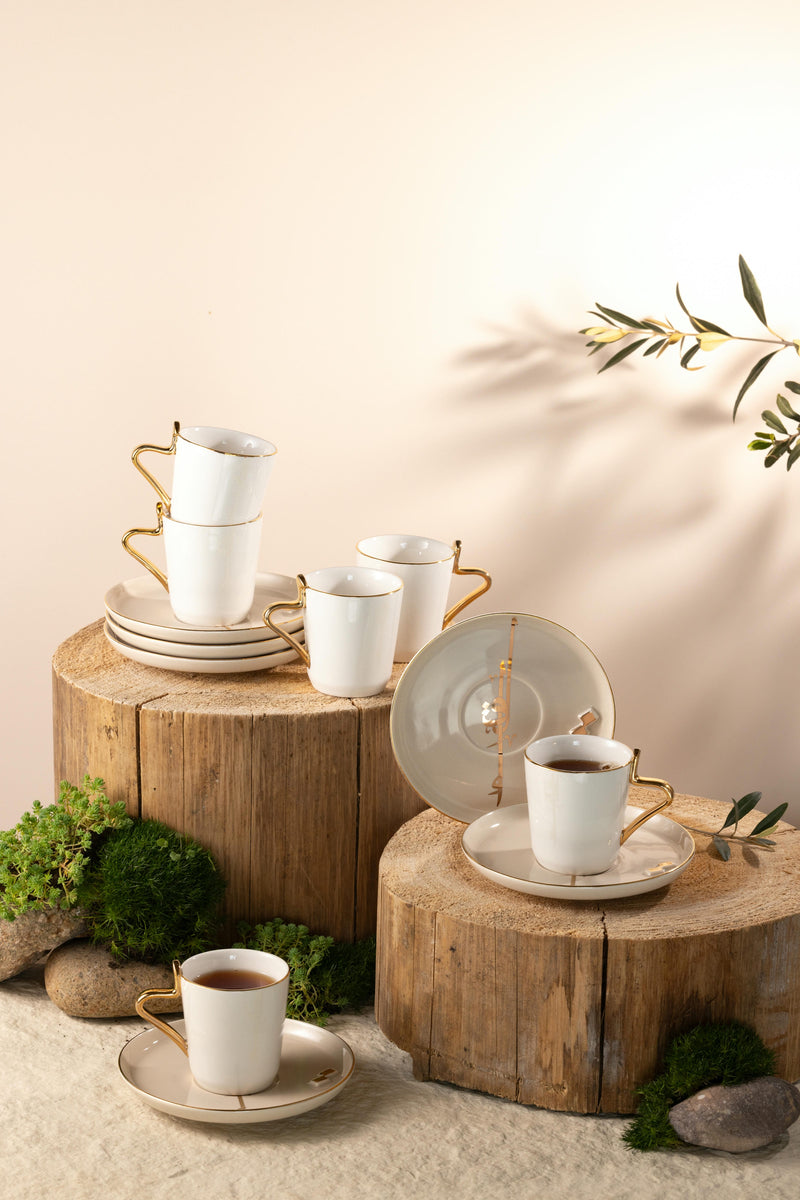 Porcelain Tea Set 12 Pcs From Liqaa -  Beige + Gold MS Department Store Oman