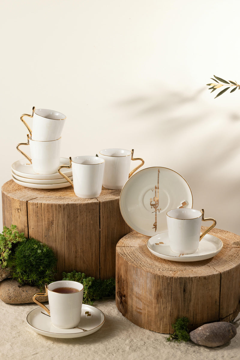 Porcelain Tea Set 12 Pcs From Liqaa -  Pearl White + Gold MS Department Store Oman