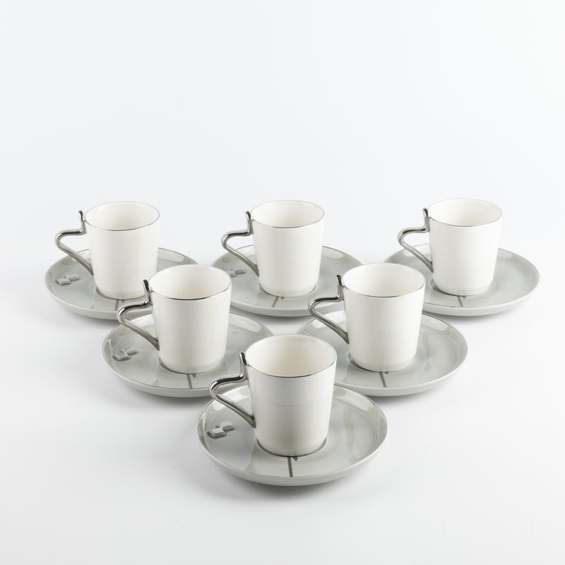 Otantik Porcelain Tea Set 12 Pcs From Liqaa Grey + Silver MS Department Store Oman