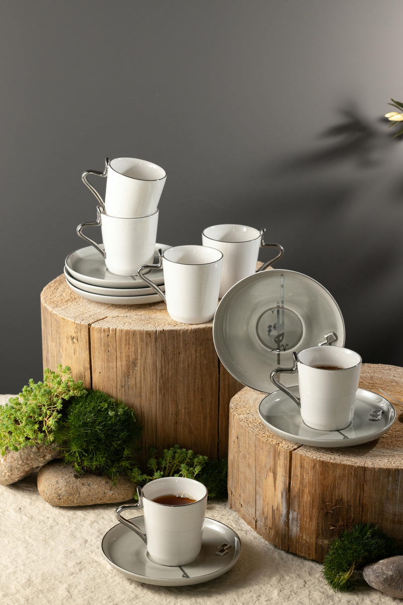 Porcelain Tea Set 12 Pcs From Liqaa -  Grey + Silver MS Department Store Oman