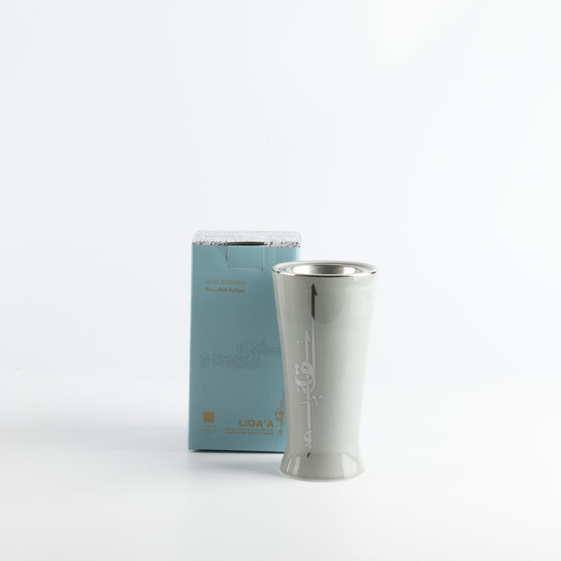 Otantik Incense Burner From Liqaa Grey + Silver MS Department Store Oman