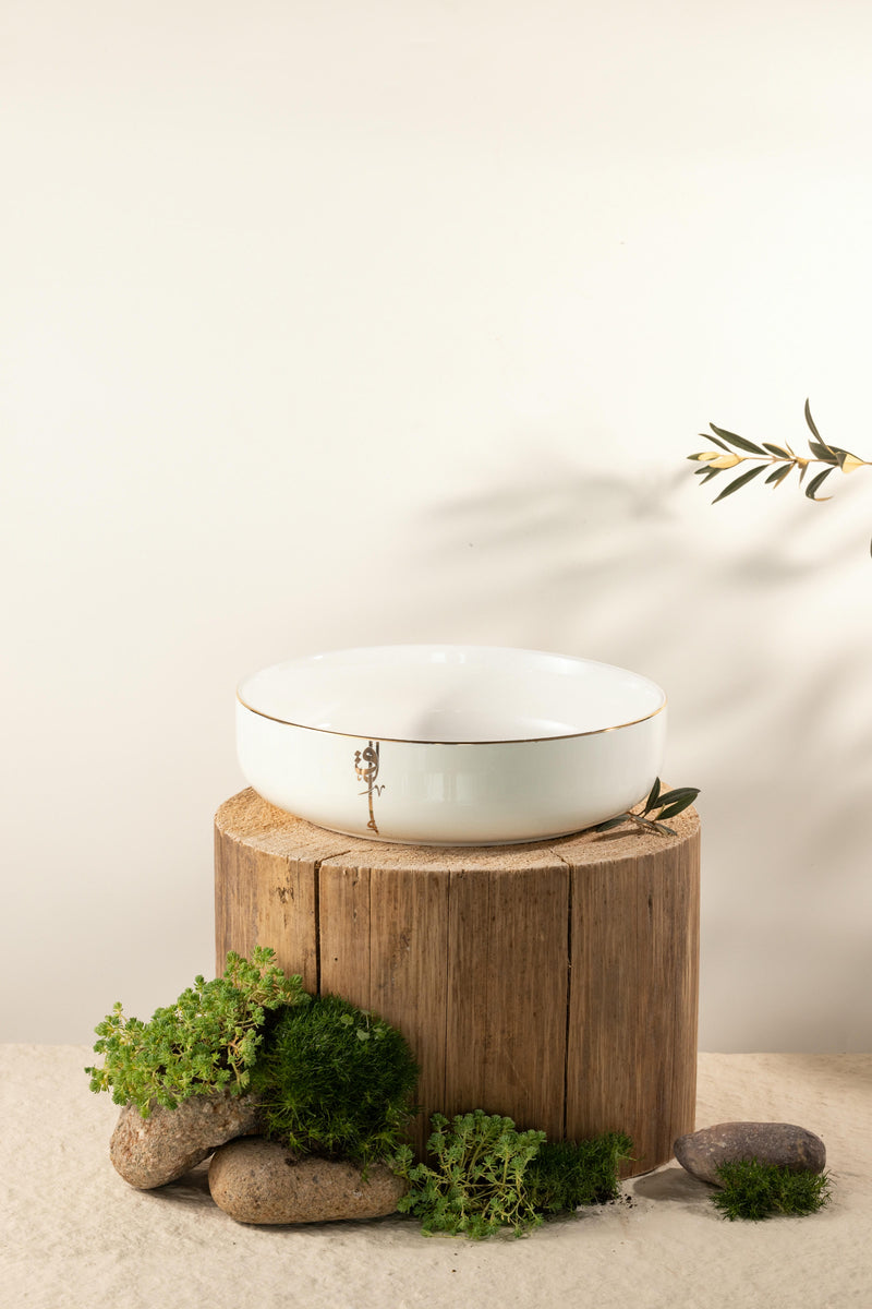 Porcelain Salad Bowl From Liqaa -  Pearl White+Gold MS Department Store Oman