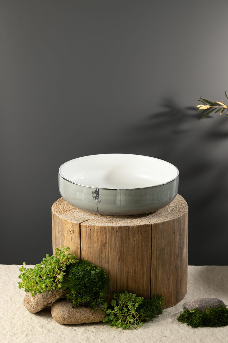 Porcelain Salad Bowl From Liqaa -  Grey+Silver MS Department Store Oman