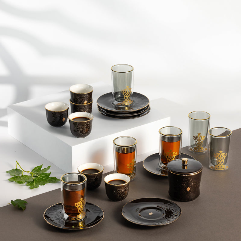 Tea And Arabic Coffee Set 19 pcs From Naqsh - Black + Gold MS Department Store Oman