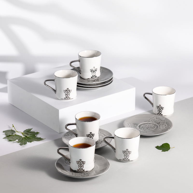 Porcelain Tea Set 12 Pcs From Naqsh - Grey + Silver MS Department Store Oman