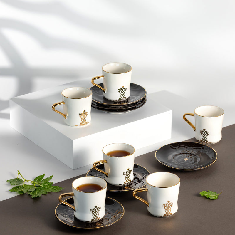 Porcelain Tea Set 12 Pcs From Naqsh - Black + Gold MS Department Store Oman
