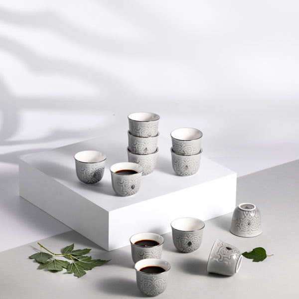 Arabic Coffee cups 12Pcs From Naqsh- Grey + Silver