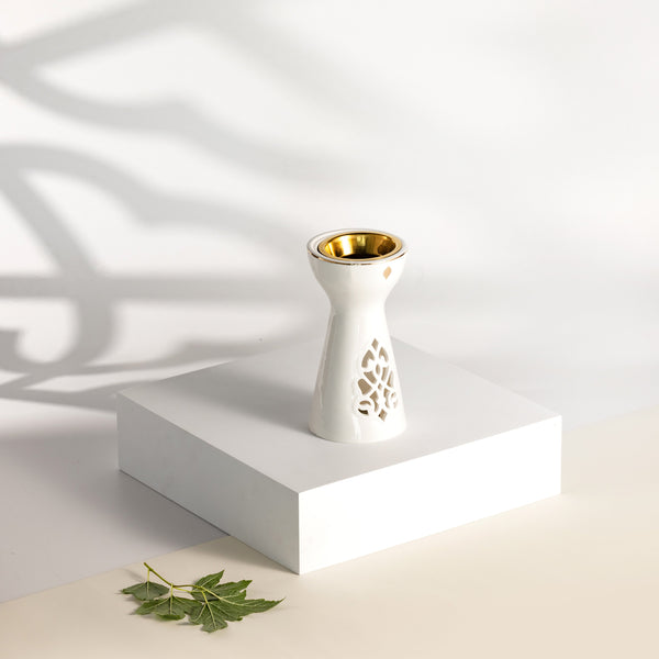 Porcelain Incense Burner Form Naqsh - White + Gold
