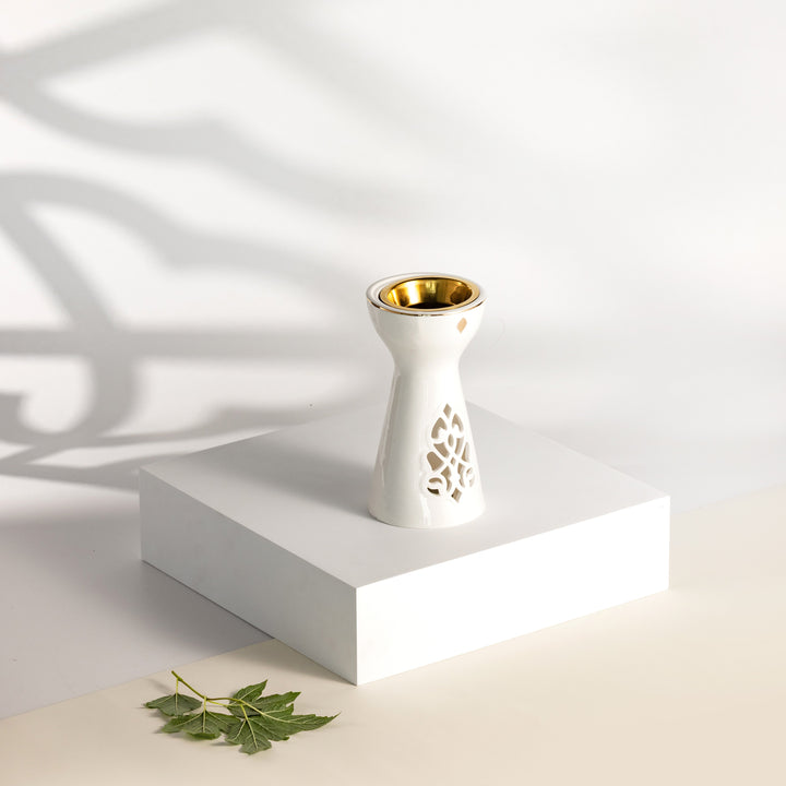 Porcelain Incense Burner Form Naqsh - White + Gold
