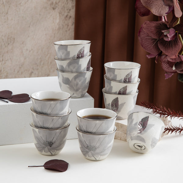 Arabic Coffee cups 12Pcs From Marisella - Grey+ Silver