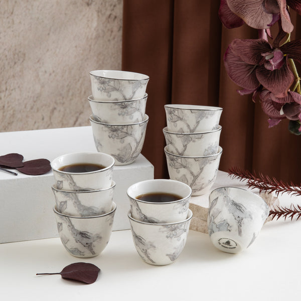 Arabic Coffee cups 12Pcs From Khuzama - Grey + Silver