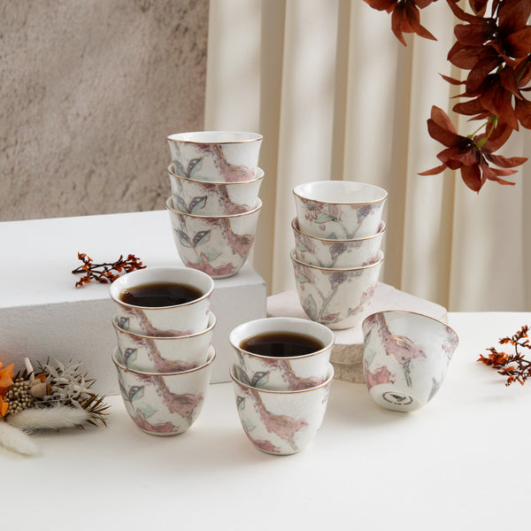 Arabic Coffee cups 12Pcs From Khuzama - Red + Gold