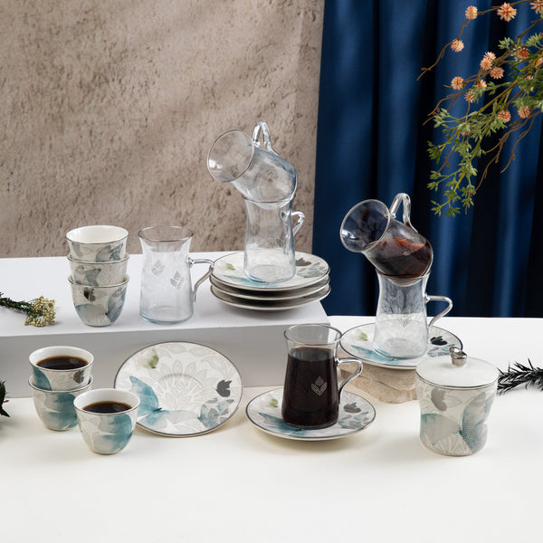 Tea And Arabic Coffee Set 19 pcs From Veloura - Blue + Silver