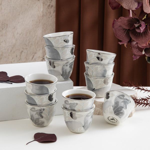 Arabic Coffee cups 12Pcs From Veloura - Grey + Silver