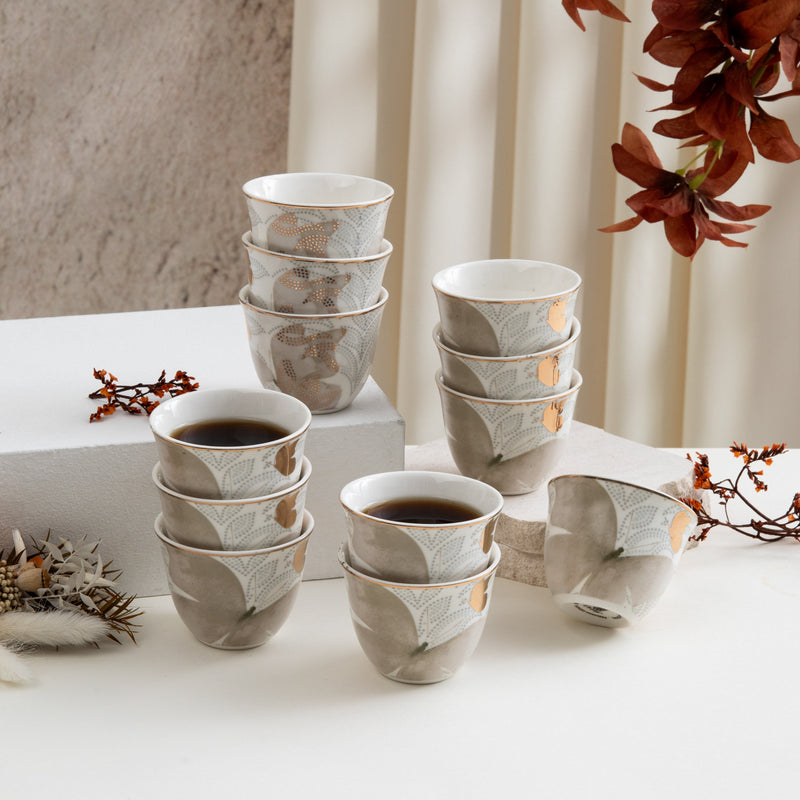Otantik Arabic Coffee cups 12Pcs From Veloura Brown + Gold MS Department Store Oman