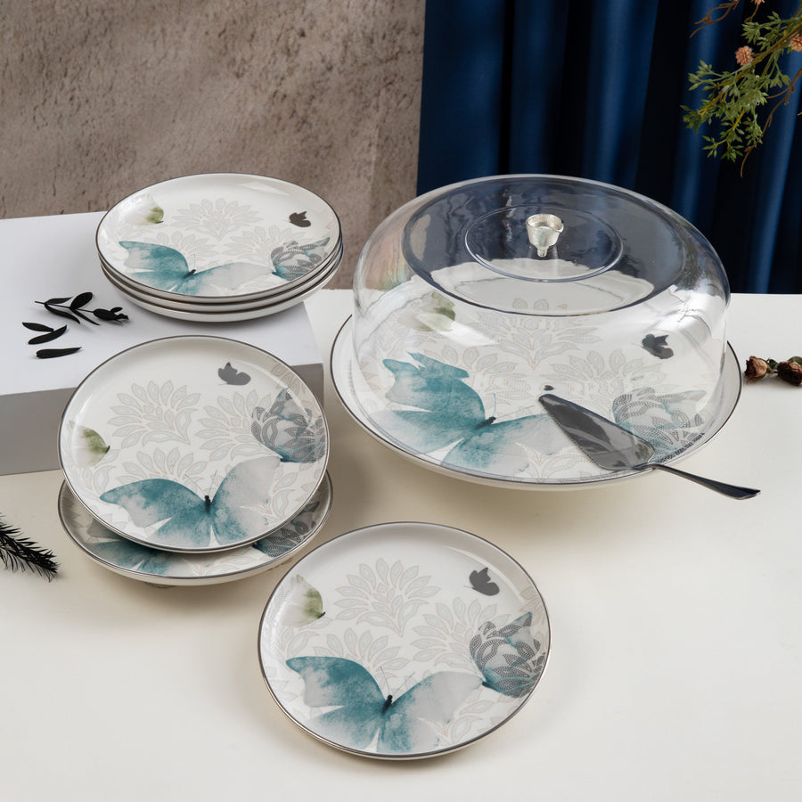 Cake Serving Set 9 Pcs From Veloura - Blue + Silver MS Department Store Oman
