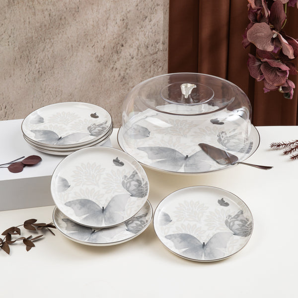 Cake Serving Set 9 Pcs From Veloura - Grey + Silver