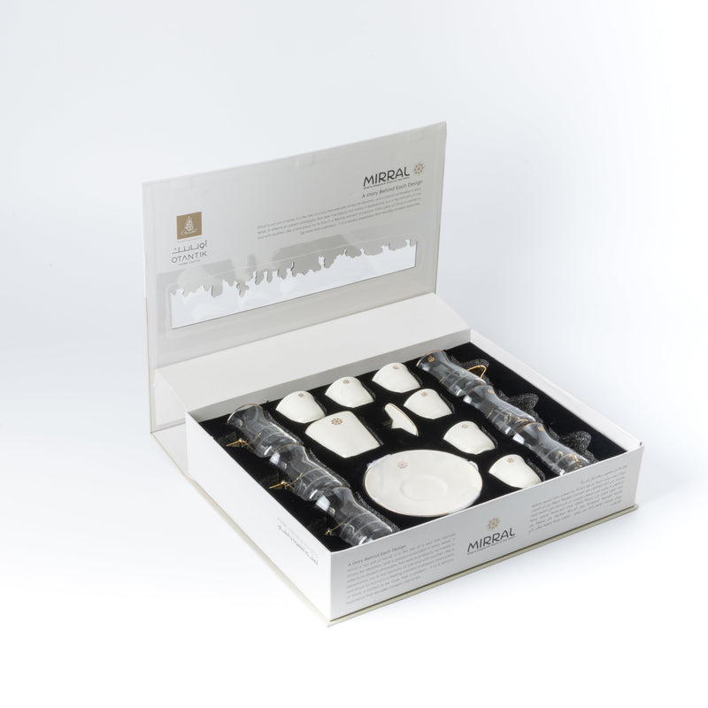Otantik Tea And Arabic Coffee Set 19 pcs From Mirral White + Gold MS Department Store Oman