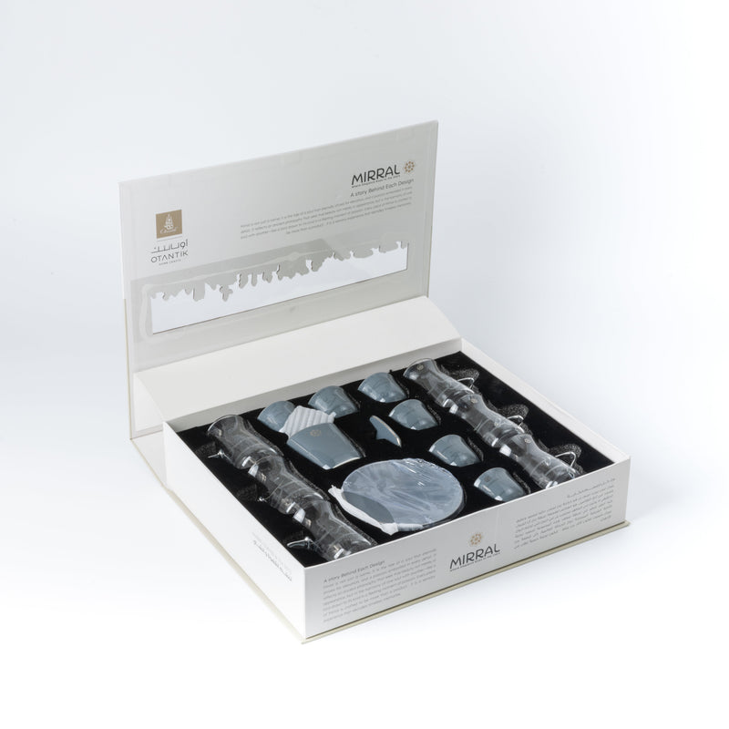 Otantik Tea And Arabic Coffee Set 19 pcs From Mirral Dark Blue + Silver MS Department Store Oman