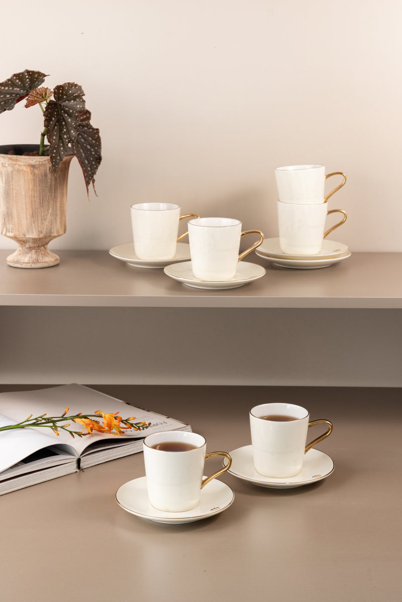 Porcelain Tea Set 12 Pcs From Mirral - White + Gold MS Department Store Oman