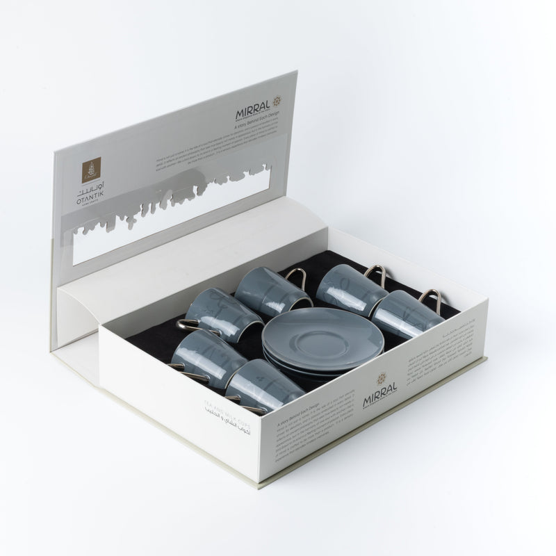 Otantik Porcelain Tea Set 12 Pcs From Mirral Dark Blue + Silver MS Department Store Oman