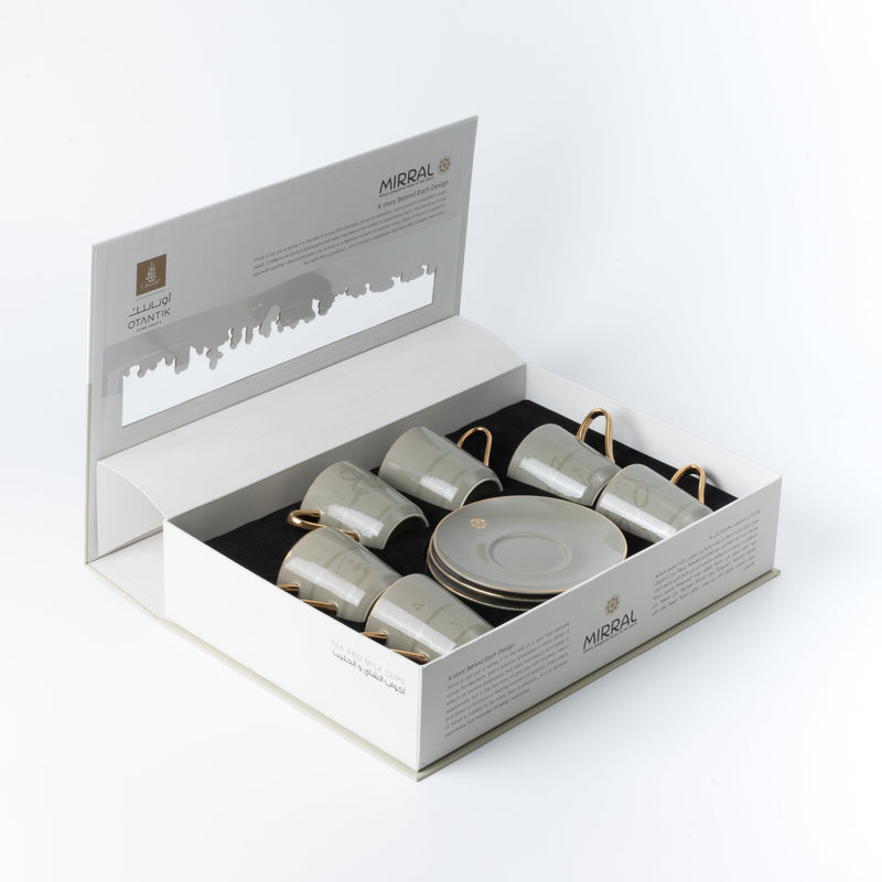 Otantik Porcelain Tea Set 12 Pcs From Mirral Grey + Gold MS Department Store Oman