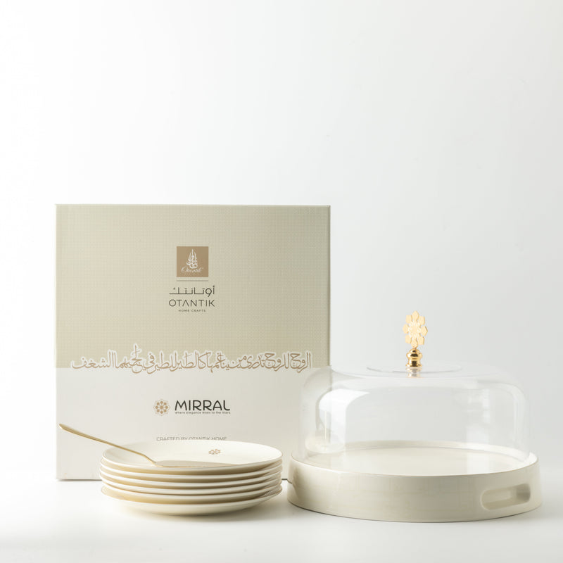 Otantik Cake Serving Set 9 Pcs From Mirral White + Gold MS Department Store Oman
