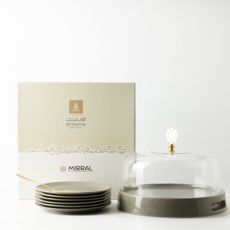 Otantik Cake Serving Set 9 Pcs From Mirral Grey + Gold MS Department Store Oman