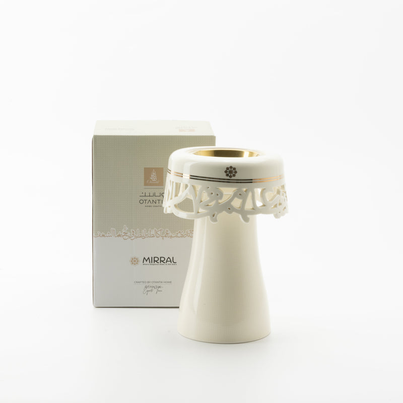 Otantik Porcelain Incense Burner From Mirral White + Gold MS Department Store Oman