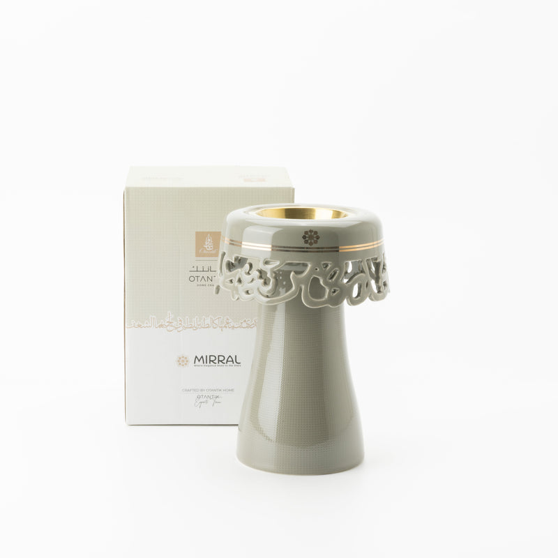 Otantik Porcelain Incense Burner From Mirral Grey + Gold MS Department Store Oman