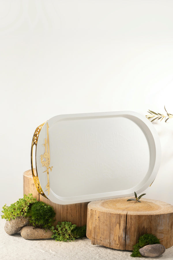 Otantik Iron Serving Tray From Liqaa Pearl White + Gold MS Department Store Oman