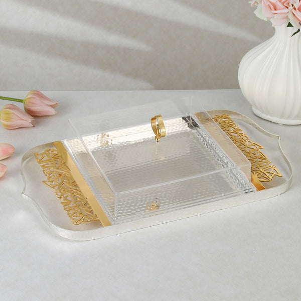 luxury tray with cover - Silver With Size 58*32