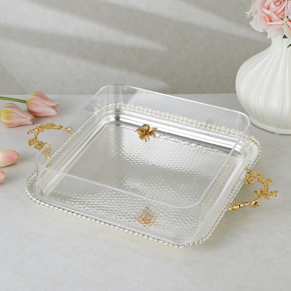 luxury tray with cover - Silver With Size 31.5*31.5