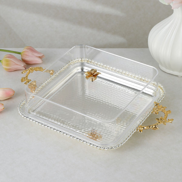 luxury tray with cover - Silver With Size 36.3*36.3