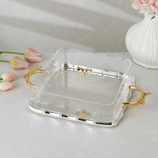 luxury tray with cover - Silver With Size 30.5*30.5