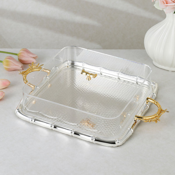 luxury tray with cover - Silver With Size 35.5*35.5