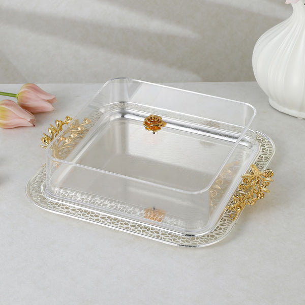 luxury tray with cover - Silver With Size 32.5*32.5