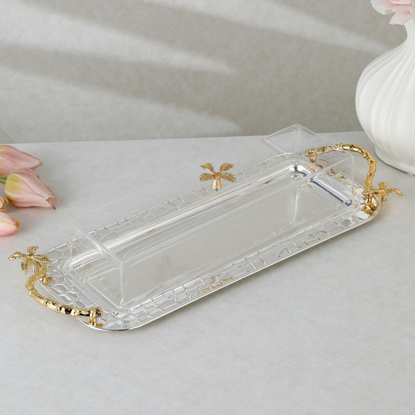 luxury tray with cover - Silver With Size 36*17.8