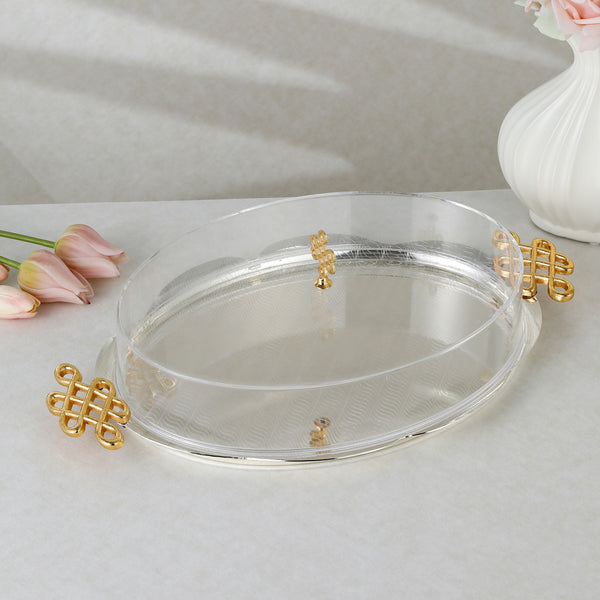 luxury tray with cover - Silver With Size 48*39.8