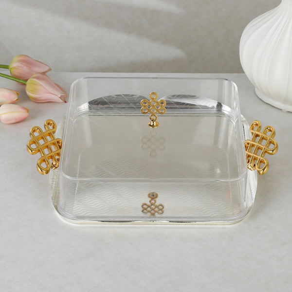 luxury tray with cover - Silver With Size 32*32