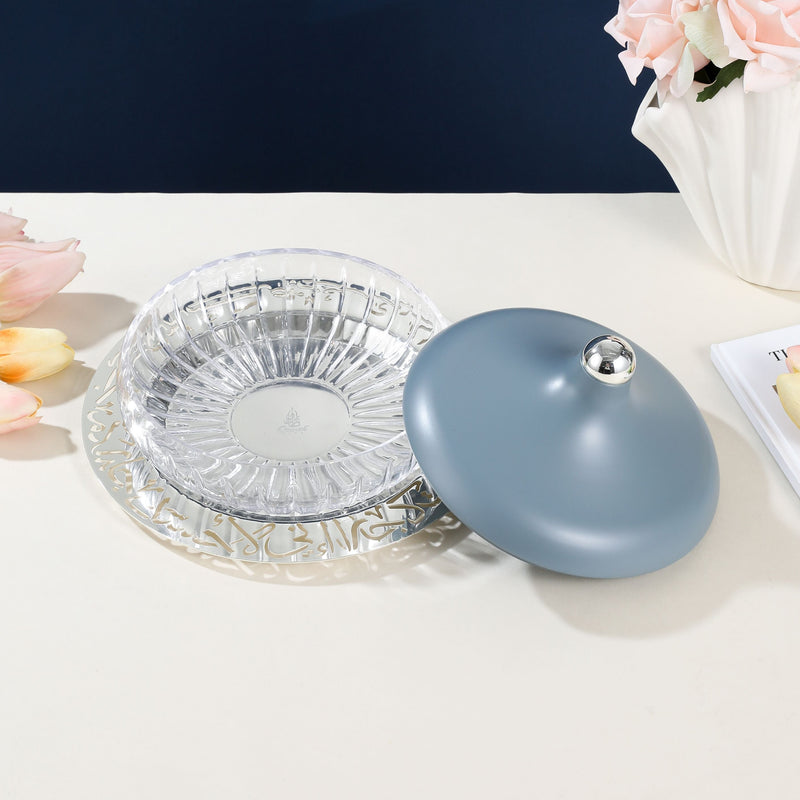 Medium Glass Date Bowl From Jiwar - Blue + Silver MS Department Store Oman