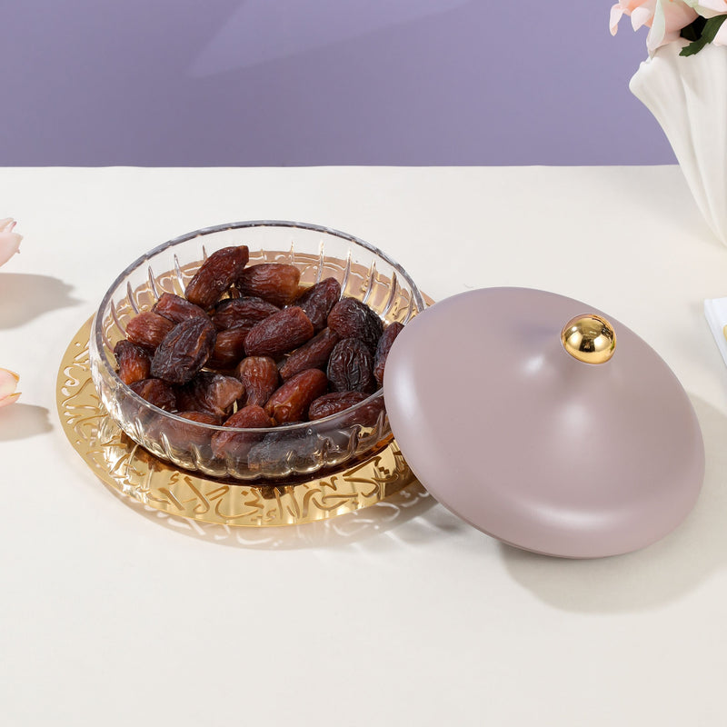 Medium Glass Date Bowl From Jiwar - Purple + Gold MS Department Store Oman