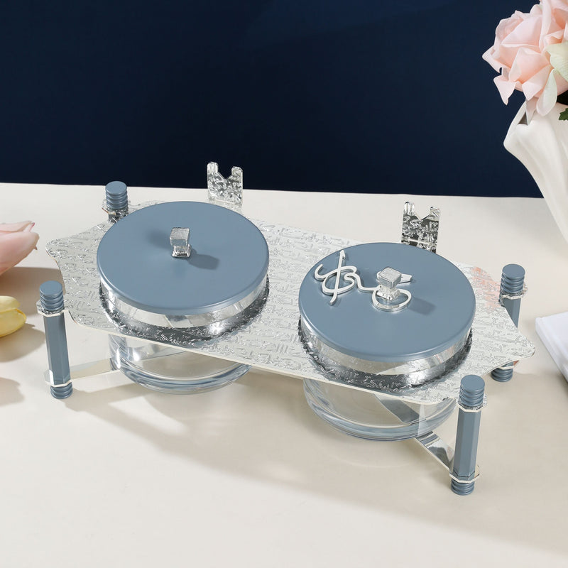 Nuts Serving Set 2 Bowl With Tray From Jiwar - Blue + Silver MS Department Store Oman