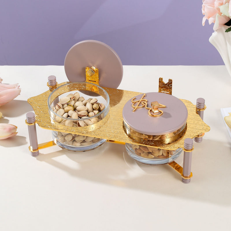 Nuts Serving Set 2 Bowl With Tray From Jiwar - Purple + Gold MS Department S