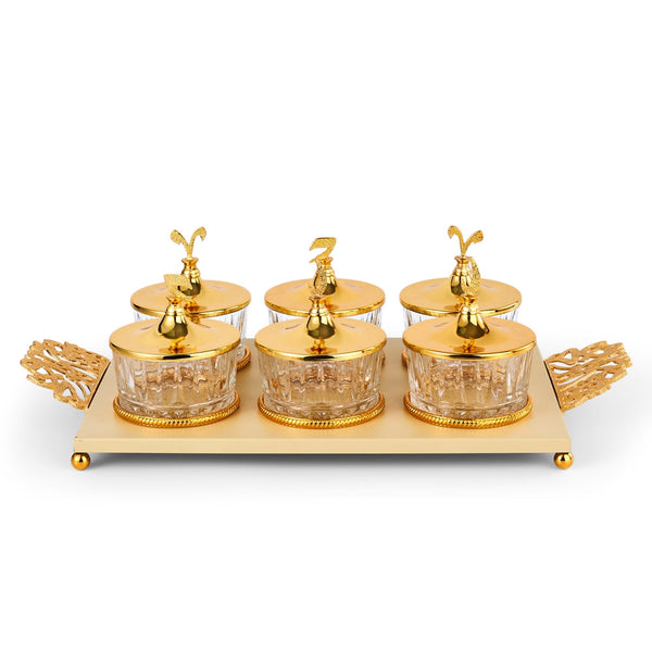 Dessert Serving Set Of 6 Bowls With Tray From Zuwar - Beige